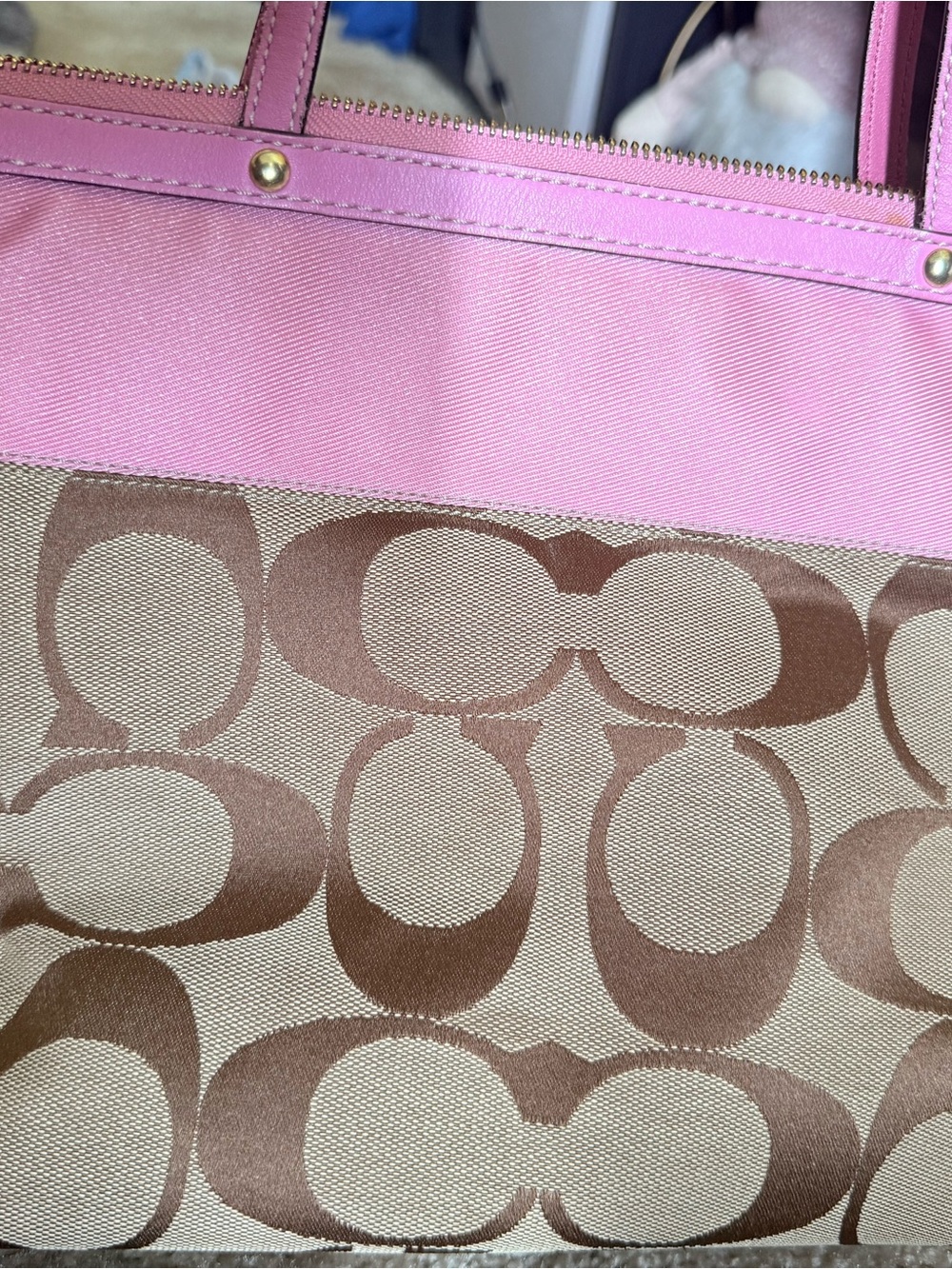 Coach Signature Canvas Tote with Pink Leather Trim - Picture 3 of 11